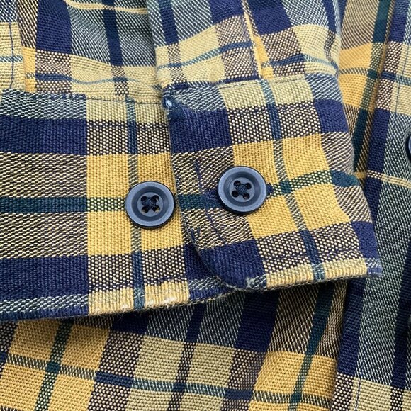 LL Bean Men Shirt XLarge Tall Blue Yellow Plaid Heavy Canvas Traditional Fit VTG - Picture 4 of 12